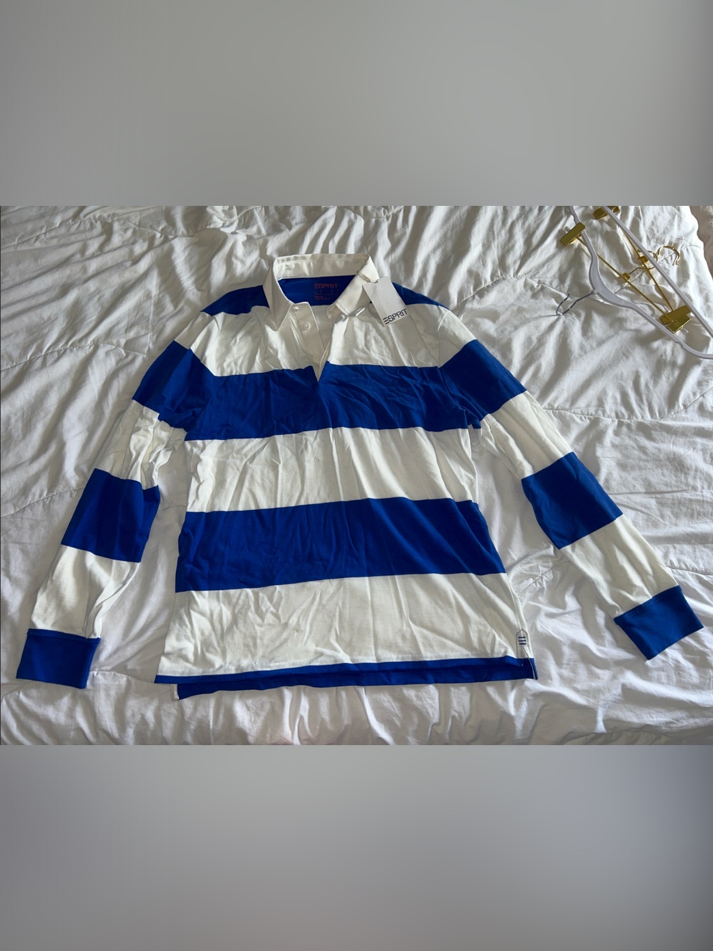 Esprit Men’s Blue and White Rugby Polo